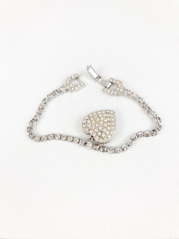 Bellini Silver Tone Rhinestone Heart Bracelet/Ank… - image 6
