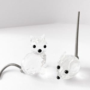 Vintage Swarovski Crystal Cat And Mouse Figurines W/Metal Tails Multi Faceted
