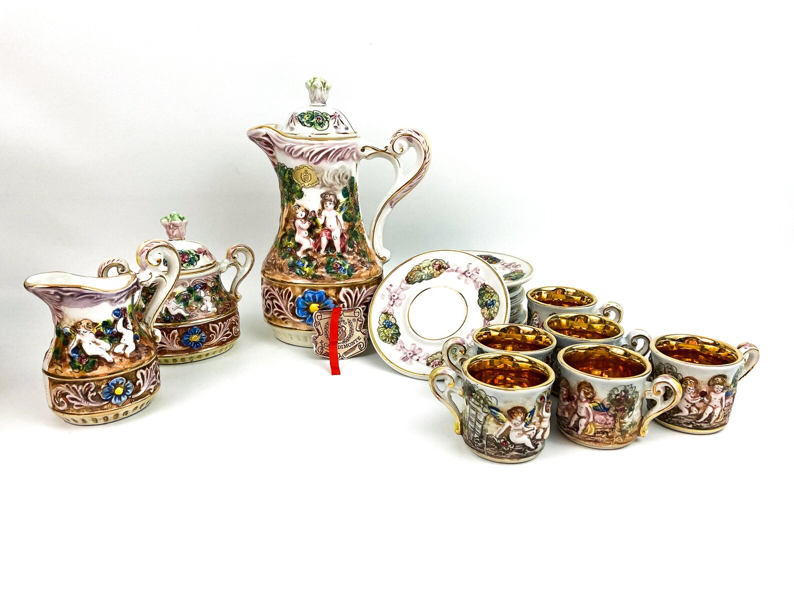 Capodimonte Cherub Coffeepot Espresso Set Cups Saucers Etsy