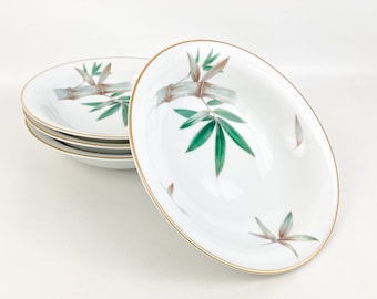 Vintage Noritake Canton Soup Bowls (4) Bamboo Design W/Gold Trim Circa 1950's Made In Japan