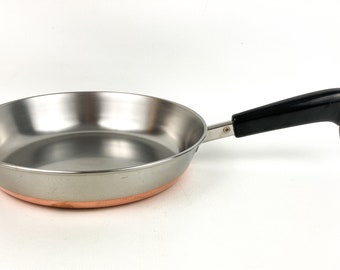 Vintage 1801 Revere Ware 9" Skillet Frying Pan Copper Clad Stainless Steel USA Clinton, ILL.