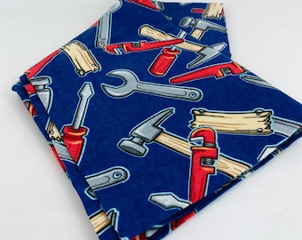 Vintage Soft Fleece Fabric Tossed Tools Design On Blue 36" W X 40" Long New!