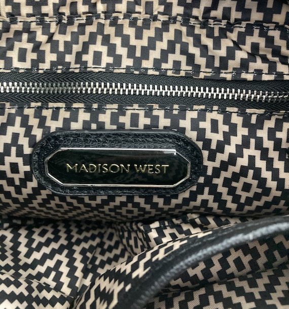 Woman s Madison West Brand Black Leather Purse Croc Embossed with Fringe Rivets