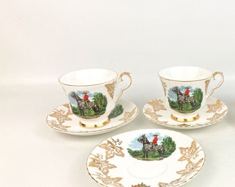Vintage Royal Windsor English Bone China Tea Cups & Saucers Royal Canadian Mounted Police (2 sets +2 Extra Saucers)