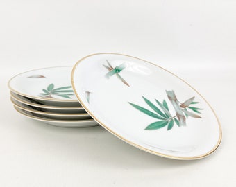 Vintage Noritake Canton Bread/Dessert Plates (5) Bamboo W/Gold Trim Circa 1950's