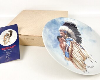 Native American Keenah Seed Of The People 1984 Collectors Plate By Earl J Cacho The Strong One W/Box