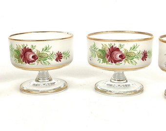 Vintage Frosted Clear Hand Painted Sherbet~Sorbet Glasses By Interpur (4)