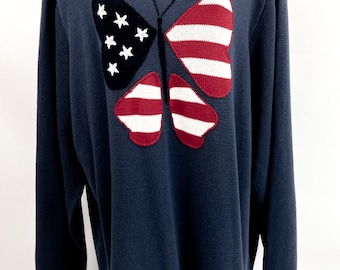 Vintage Quacker Factory Woman's Patriotic Butterfly Design Pullover Knit Sweater Plus Size 2X