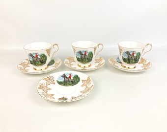 Vintage Royal Windsor English Bone China Tea Cups & Saucers Royal Canadian Mounted Police (3 sets +1)