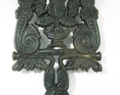 Antique Trivet Cast Iron Roses, Grapes Scrolls 3 Footed