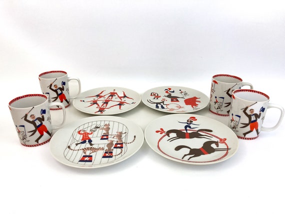 Vintage Fitz & Floyd Variations French Circus Salad Plates and