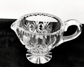 Vintage Heavy Crystal Footed Clear Creamer Starburst Thumbprint Pattern
