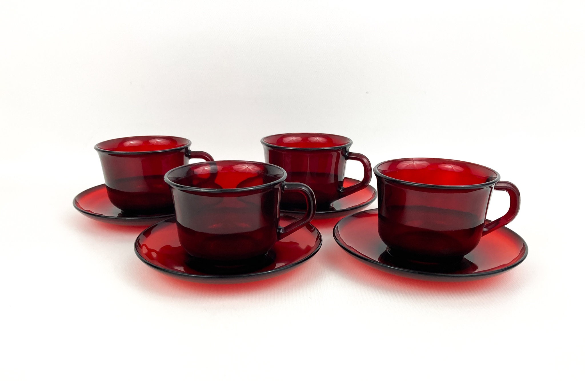 Ruby Red Glass Mug With Embossed Leaves Design, Fancy Deep Red