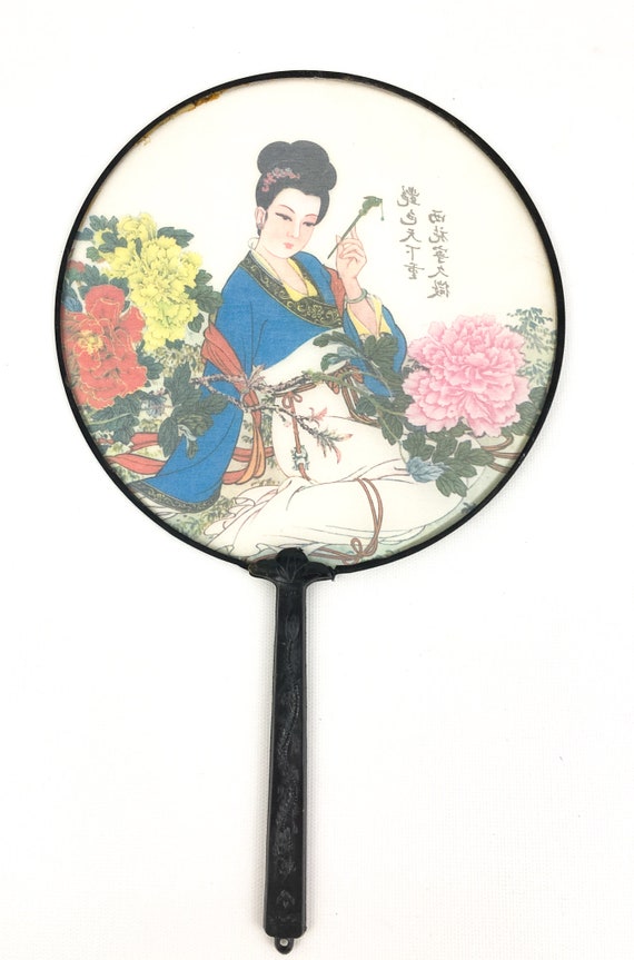 Asian Geisha Round Hand Held Fans Hand Painted On… - image 4