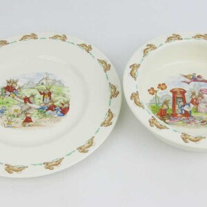 Royal Doulton Royal Doulton Bone China England Bunnykins See Saw Salad Plate~Rimmed Bowl Letter Box 1936