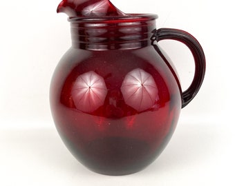 Vintage Anchor Hocking Roly Poly Royal Ruby Red Glass Pitcher 96 OZ