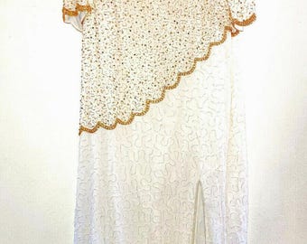 Beaded Drama Special Occasion Hand Beaded Gown Mother Of The Bride Dress Silk Size B8