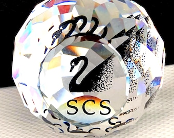 Swarovski Collector Society Crystal Paperweight Black Swan Multi Faceted Ball