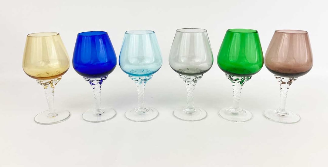 Lot de 6 verres à vin colorés - Verres à vin à vin en cristal soufflés à la main de style