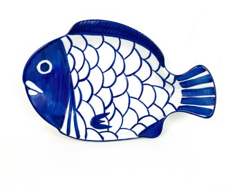 Dansk Arabesque Fish Serving Bowl Dish Cobalt Blue & White MCM 11.5" Long