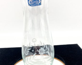 Pasabahce Glass Made In Turkey Glass Vase Etched Floral Design New With Label