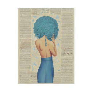Arte inspirado en "Si pudieras leer mi mente": póster surrealista de mujer de cabello azul, arte mural retro de los años 70, impresión abstracta femenina para decoración del hogar