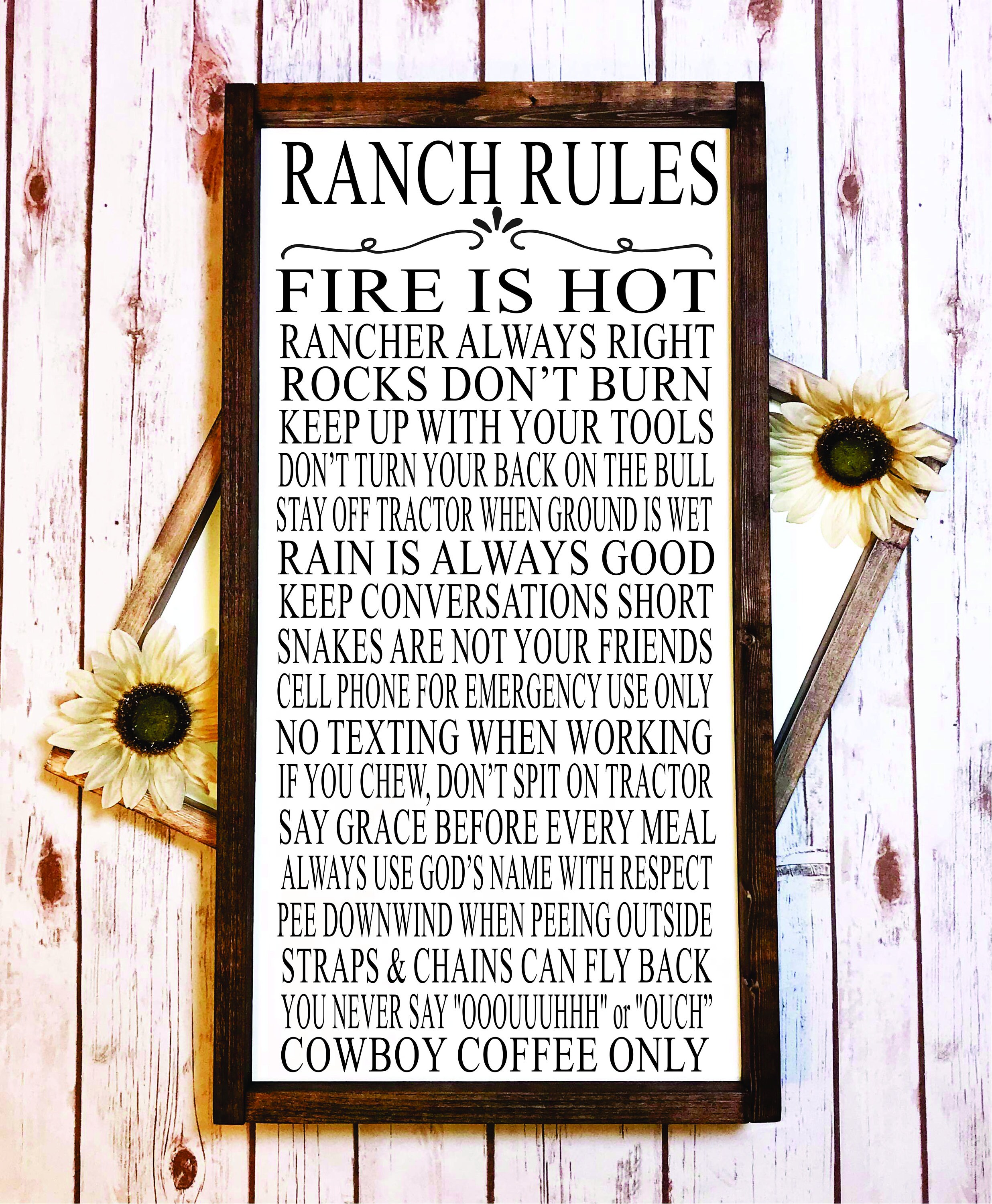 Ranch Rules Sign Farmhouse Decor primitive Typography Word Etsy
