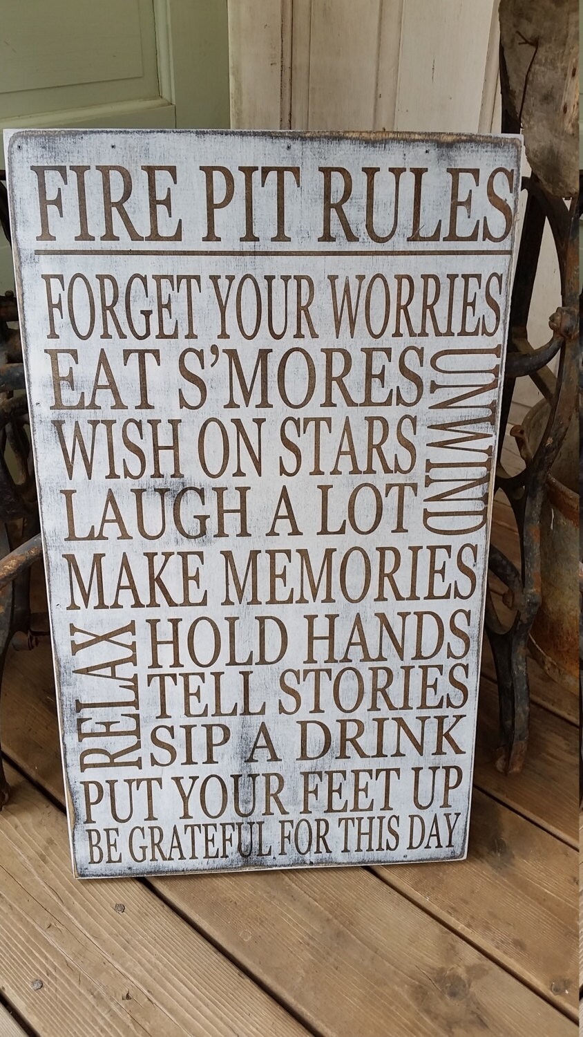 Fire Pit Rules Sign 18x36 Custom Primtive Rustic Vintage 50