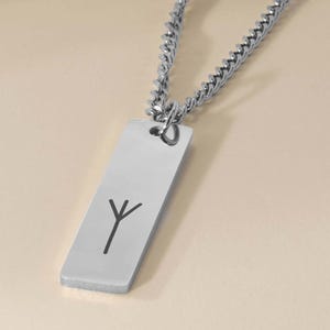 Algiz Runes Necklace | Personalized Amulet with thick chain | Norse Medieval Spiritual | Custom Name Engraved Elder Futhark Viking Talisman