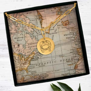 Halskette mit einer Krabbe aus Büroklammer | Personalisierbare Scheibe | Wunderliche viktorianische Vintage Ästhetik, Tiefsee Kreatur Old Style Fish Schmuck