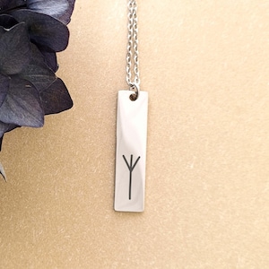 ALGIZ runes Personalized Protection Amulet | Vertical Gold plated Charm | Elder Futhark Viking Talisman | Customize Name Engraved Necklace