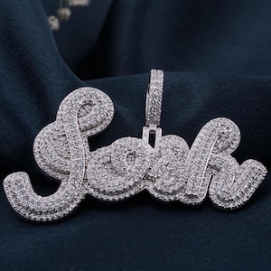 Diamond Custom Name &quot;JOSH&quot; Pendant Without Chain for Men/Women, 14k White Gold Plated 925 Sterling Silver Engraved Jewelry Personalized Gift