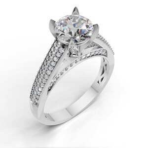 Moissanite Silver Ring, Handmade Round Shaped Diamond Ring, 14k White Gold Plated Ring For Women, A Perfect Silver Diamond Ring For Her