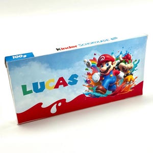 NOVOS Adesivos de Chocolate Kinder – 2 adesivos personalizados para barras Kinder – Super Mario – Lembrancinha de aniversário – Feliz Aniversário