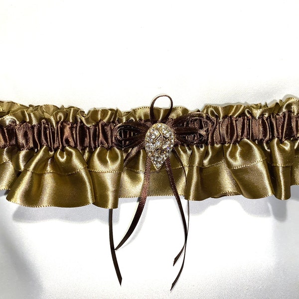 CHOCOLAT SATIN***Automne Strass Feuille souvenir jarretière de mariage ou jarretières de bal.