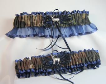 MOSSY OAK CAMOUFLAGE wedding garters deer camo garter navy blue