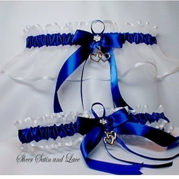 Ensemble jarretière de mariage bleu ROYAL jarretière de mariage double coeur bleu ROYAL jarretelles de bal de promo