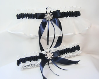 Winter snowflake NAVY BLUE wedding garters or prom garter