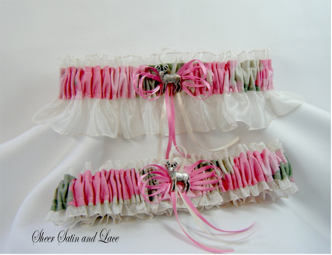 PINK Camouflage Wedding Garters Deer Camo Garter Ivory Etsy
