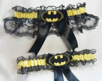 handmade BATMAN wedding garters or prom garter