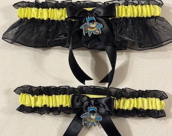 Batman Garter Belt: Black Satin, Rhinestone Pendant, Wedding Lingerie
