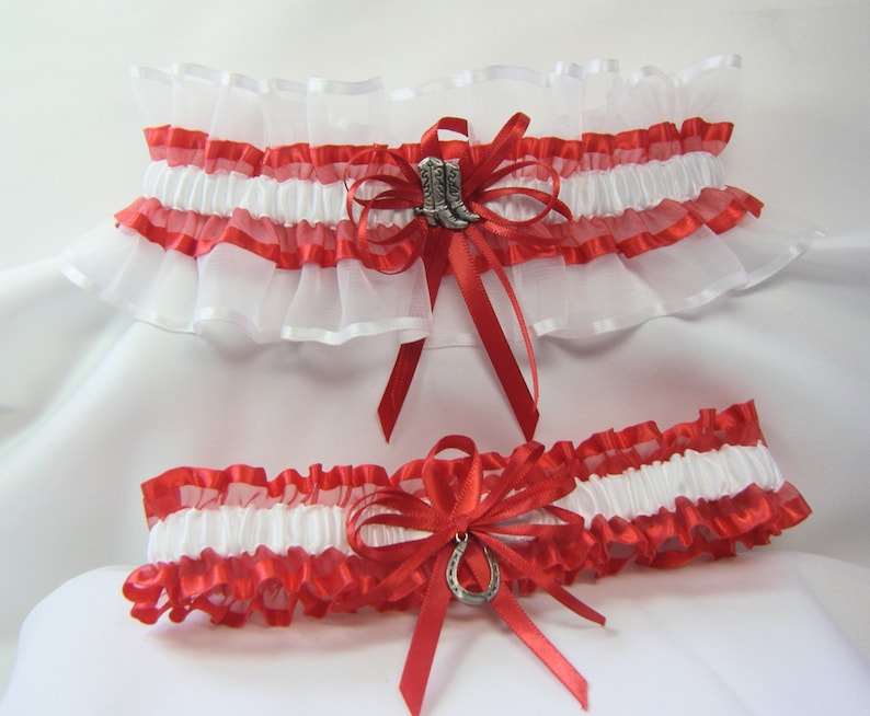 Rustic Country Wedding Garters Red And White Western Garter Etsy