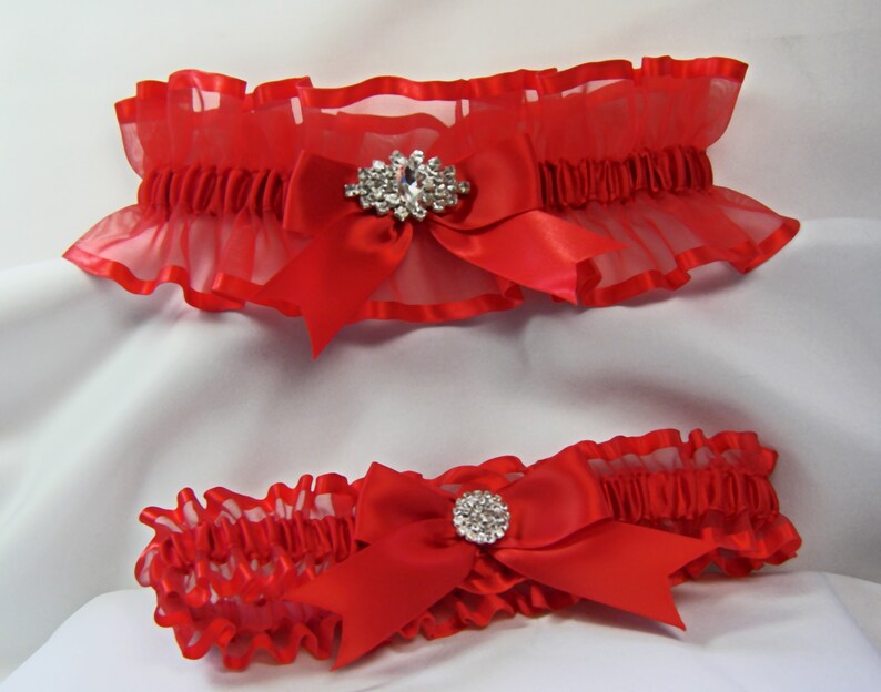 RED Wedding Garters With Big RHINESTONE Prom Garter Etsy
