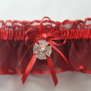 FIREFIGHTER Keepsake all RED Wedding garter bridal garters