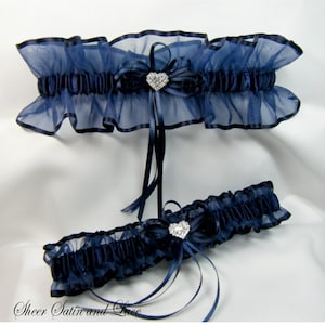 RHINESTONE HEART Wedding garters NAVY blue Garter set