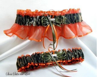 MOSSY OAK Camouflage wedding garters deer Camo garter Hunter Orange