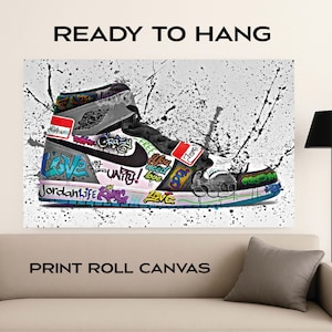 Decoración de lienzo, impresiones personalizadas en lienzo / Póster de zapatillas con grafiti - Arte mural de zapatillas de estilo urbano - Impresión urbana colorida / ENVÍO GRATIS