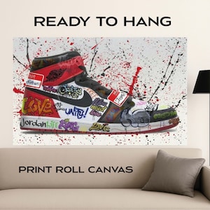 Impresiones en lienzo personalizadas / Arte mural de zapatillas con grafiti / Póster de zapatillas en lienzo / Decoración urbana urbana / Estampado de zapatillas colorido / ENVÍO GRATIS