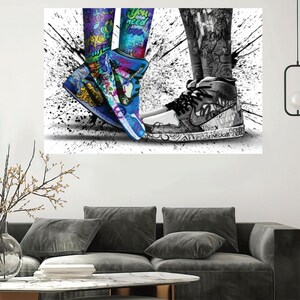 Decoración de lienzo, impresiones personalizadas en lienzo / Arte mural de zapatillas con grafiti - Impresión de póster de zapatillas - Decoración urbana de estilo callejero / ENVÍO GRATIS
