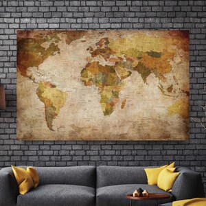 Pôster de mapa-múndi vintage - Arte de parede de viagem em estilo antigo - Decoração de mapa para impressão | FRETE GRÁTIS
